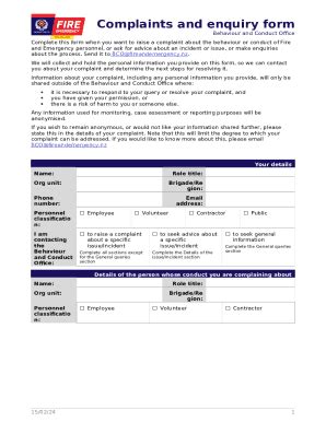 Complaints And Enquiry Doc Template PdfFiller