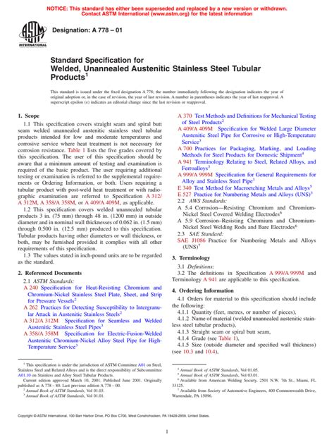 Astm A Standard Specification For Welded Unannealed Austenitic