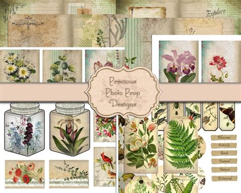 Botanical Ephemera Kit Printable For Junk Journals Vintage Etsy