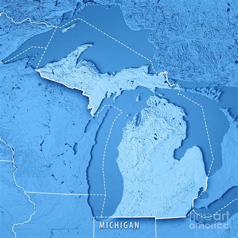 Michigan State Usa D Render Topographic Map Blue Border Digital Art By