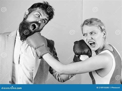 Boxers Fighting In Gloves Domination Concept Gender Equality Man And