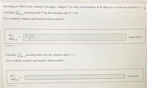 Solved According to Ohm's Law, current I (in amps), ﻿voltage | Chegg.com 