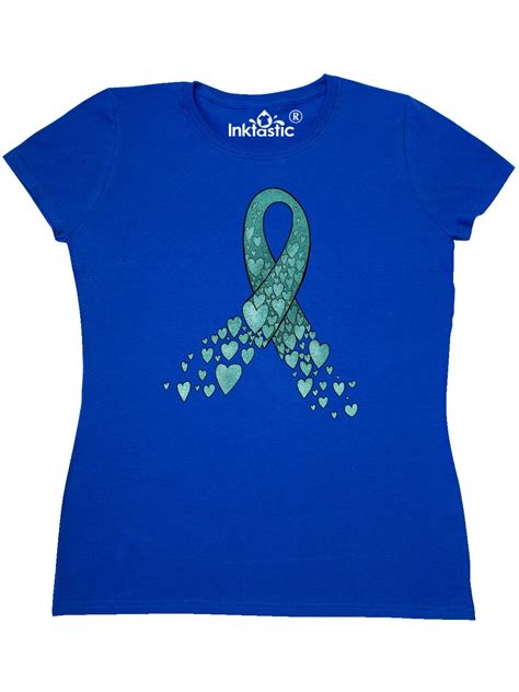 Inktastic Ovarian Cancer Awareness Teal Ribbon Made Of Hearts Womens