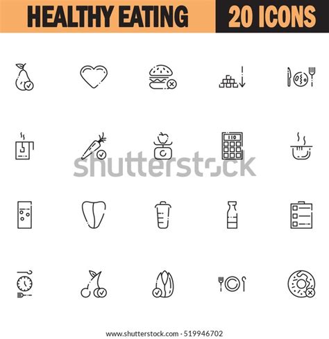 Healthy Eating Flat Icon Set Collection Stock Vector Royalty Free