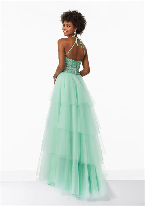 Tulle Prom Dress With Beaded Bodice And Tiered Skirt Morilee