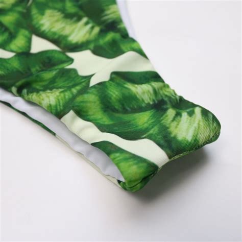 Women Strappy Two Piece Bikini Set Leaf Print Swimsuit Padded Bathing Suit Beach Green