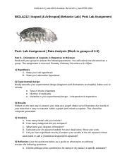 BIOL 212 Isopod Behavior Lab Post Lab Assignment Winter 2020 Docx