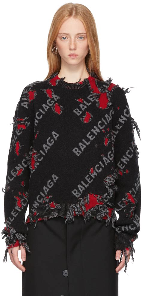 Balenciaga Black And Red Small Destroyed Sweater Balenciaga