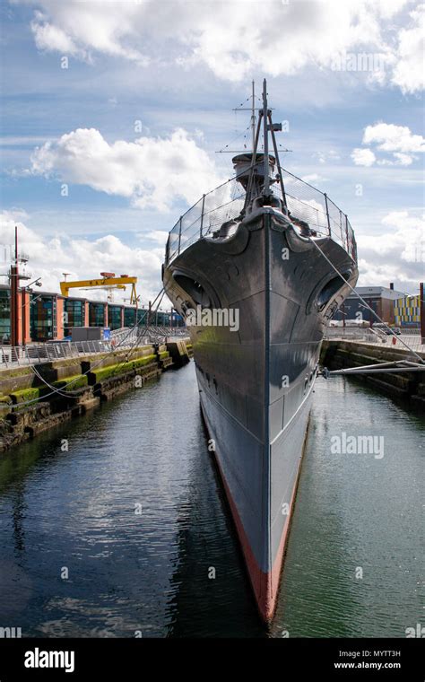 Bow View Of Hms Caroline A Restored World War 1 Battleship Moored In