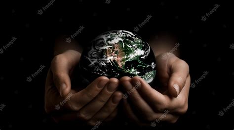 Premium Photo | Hands holding a black earth globe with the word earth on it