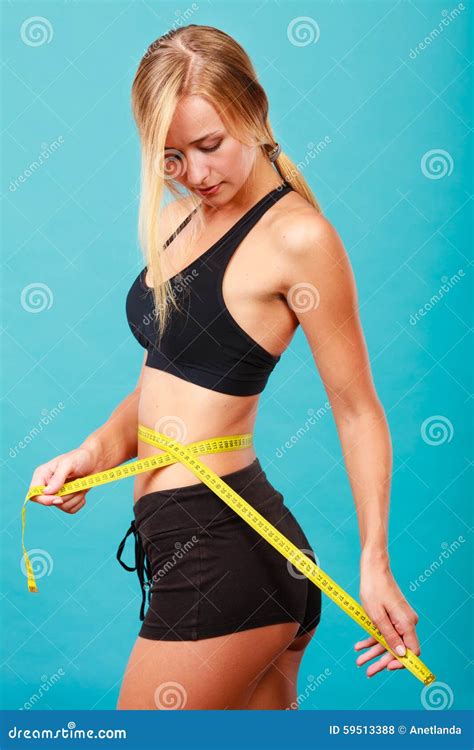 Fitness Girl Measuring Her Waistline Stock Photo Image Of Slimming