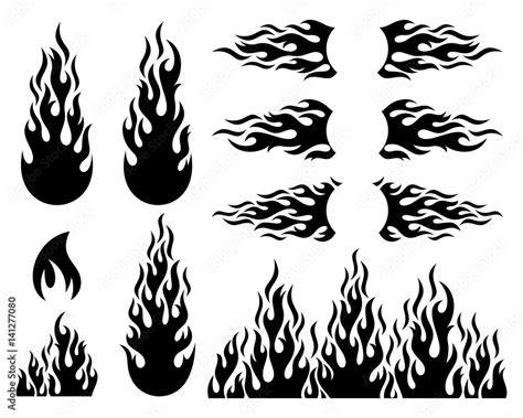 Fire Flame Design Elements Collection Stock Vector Adobe Stock