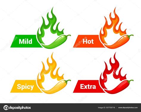 Hot Spicy Level Labels Fire Flames Peppers Mild Medium Extra Stock Vector By Seamartini 557705716