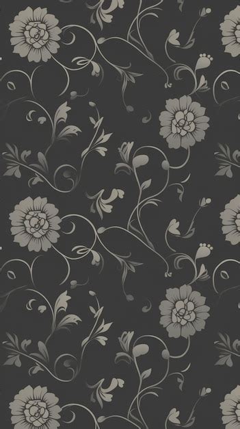 Premium AI Image | A black and grey floral wallpaper with a floral pattern.