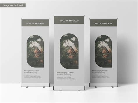 Premium PSD Three Roll Up Banner Mockup Front View