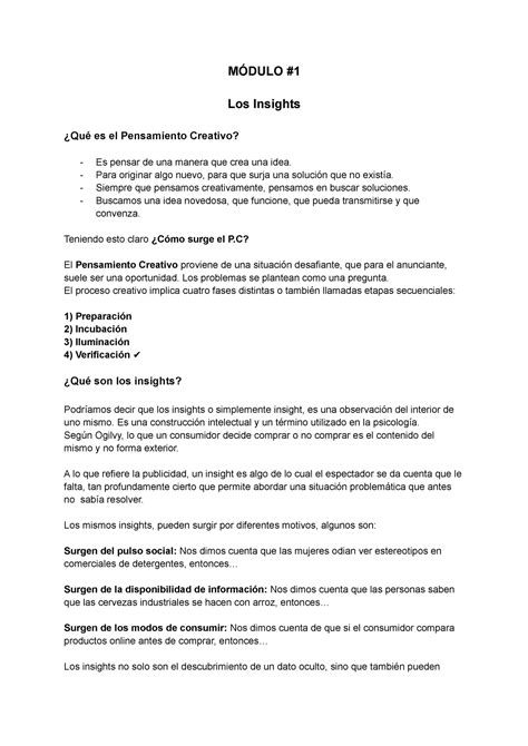 Resumen Creación Publicitaria M1 M2 M3 Y M4 MÓDULO Los Insights