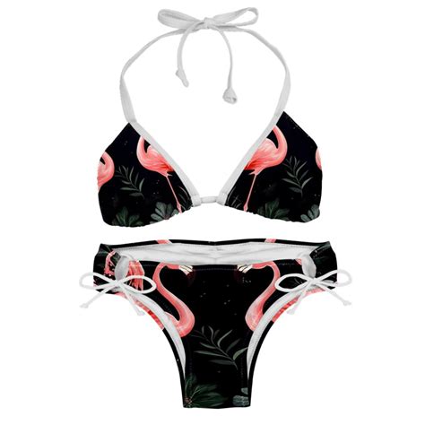 Flamingo Tropical Rainforest Detachable Sponge Bikini Set With Adjustable Strap Two Pack