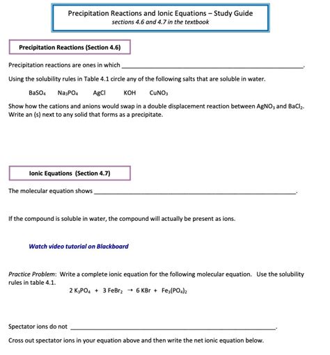 Solved Precipitation Reactions And Ionic Equations Study Guide