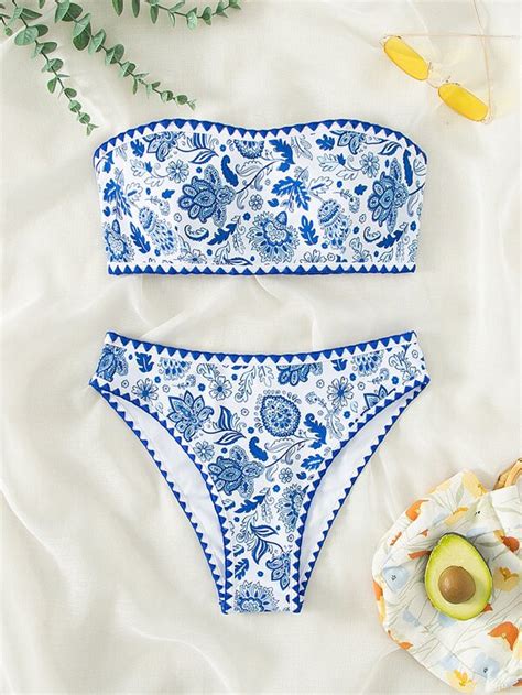 Shein Swim Bohofeel Conjunto De Bikini Con Estampado Floral Sujetador