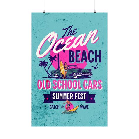 Vintage Beach Poster Ocean Beach Poster Old School Cars - Etsy