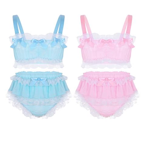 Men Crossdresser Gay Underwear Sissy Sexy Lingerie Set Bra Top Sheer