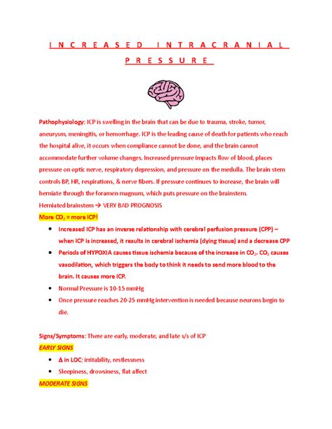 Icp Increased Intracranial Pressure Notes I N C R E A S E D I N T R