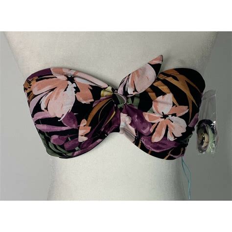 Kona Sol Swim Nwt Kona Sol Womens Black Floral Strapless Bikini Swimsuit Top Size Small