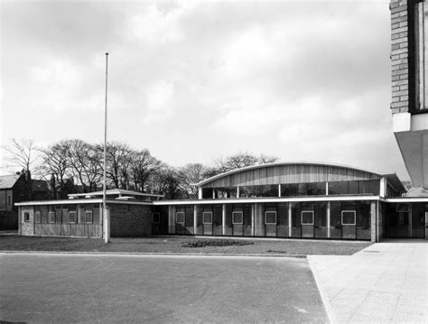 West Derby Secondary School Liverpool The Assembly Hall Dining And Kitchen Area From The East