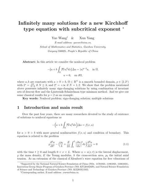 Pdf Infinitely Many Solutions For A New Kirchhoff Type Equation With