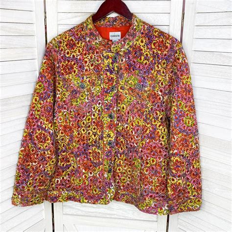 Chicos Jacket Womens XL Multicolor Laser Cut Eyelet M Gem