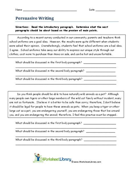 Persuasive Writing Worksheet For 5th 10th Grade Lesson Planet