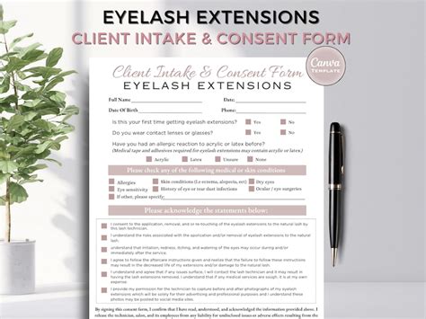 Editable Lash Extensions Consent Form Lash Tech Consultation Simple Eyelash Extensions Intake