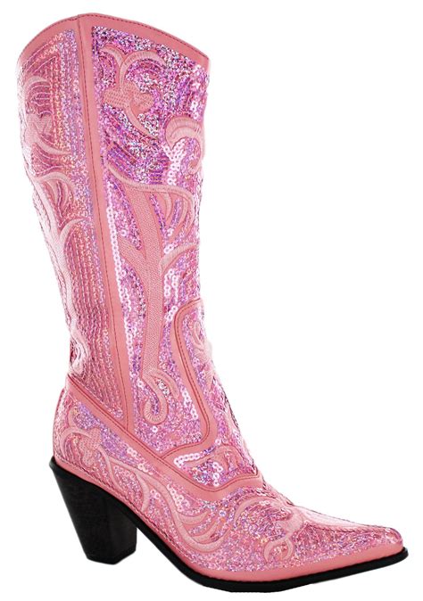 Helens Heart Womens Sparkle Sequin Bling Full Tall Western Cowboy Boots Assorted Colors Pink