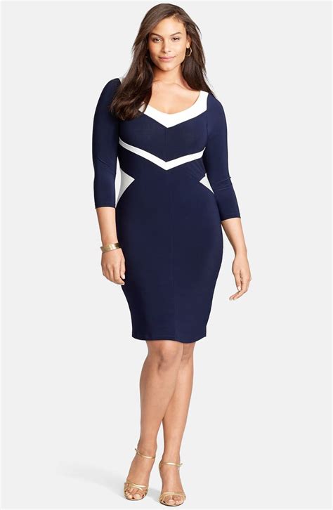 Lauren Ralph Lauren Colorblock V Neck Jersey Sheath Dress Plus Size