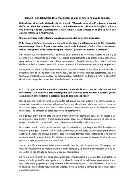 Lo Que El Dinero No Puede Comprar Sandel 1