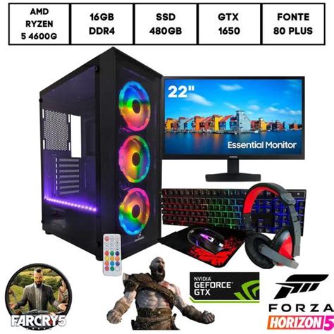 Pc Gamer Completo Ryzen AMD 5 4600G SSD 480GB 16GB DDR4 GTX1650