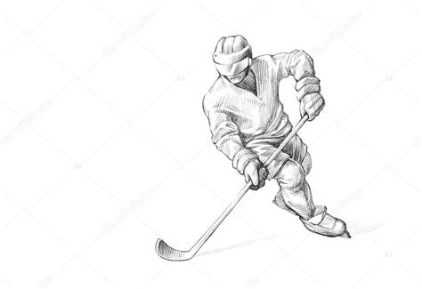 Hand Drawn Sketch Pencil Illustration Of An Ice Hockey Player Stock