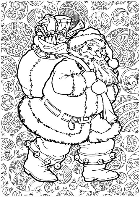 Santa Claus With Background Christmas Coloring Pages For Adults