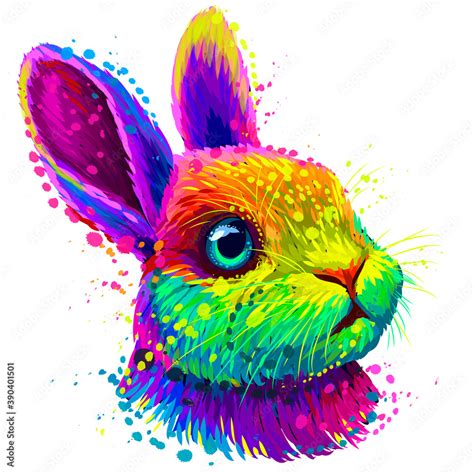 Little Rabbit Color Abstract Portrait Of Cute Little Rabbit In Pop