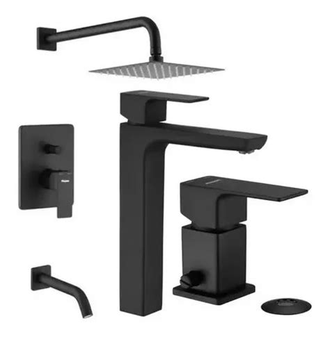 Combo Griferia Lavatorio Alto Bidet Ducha Arq Negro Piazza P