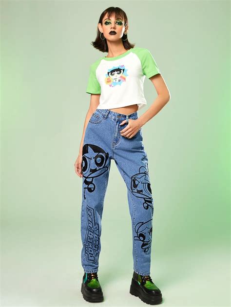 Our The Powerpuff Girls Romwe Cartoon Letter Graphic Jeans Is Such A