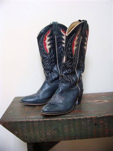 Vintage navy blue cowboy boots 1980's circle A brand