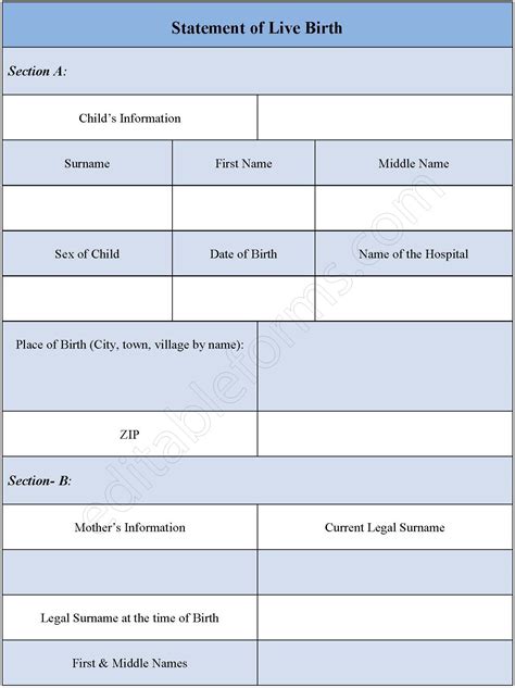 Statement Of Live Birth Form Editable PDF Forms