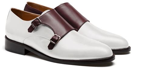 Monk Shoes In White And Burgundy Leather