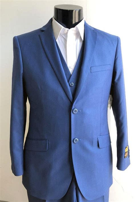 Mens Blue 3 Piece Suit Blue Vested Suit Alberto Nardoni