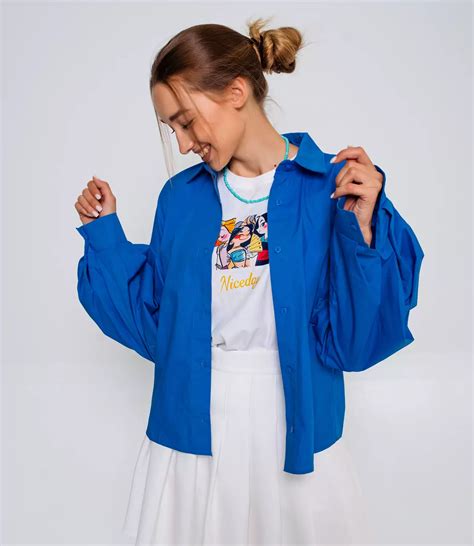 Рубашка #БШ1514, цвет синий - купить женские рубашки оптом