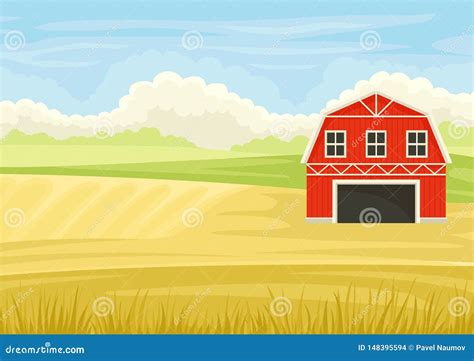 Granero Rojo En El Campo Ilustraci N Del Vector En El Fondo Blanco