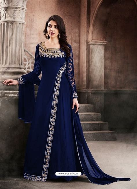 Buy Navy Blue Faux Georgette Anarkali Suit Anarkali Suits