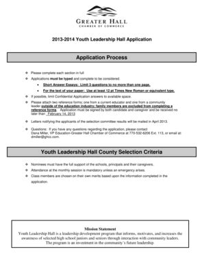 Fillable Online Youth Leadership Hall Application Gainesville City