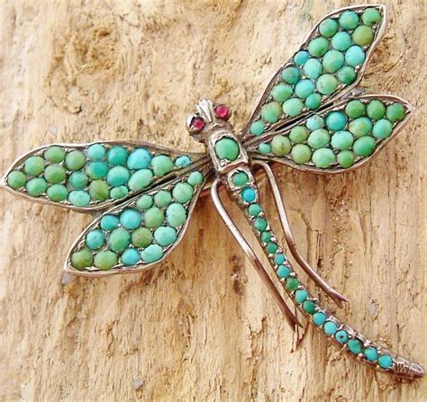 Art Nouveau Persian Turquoise Dragonfly Brooch Removed